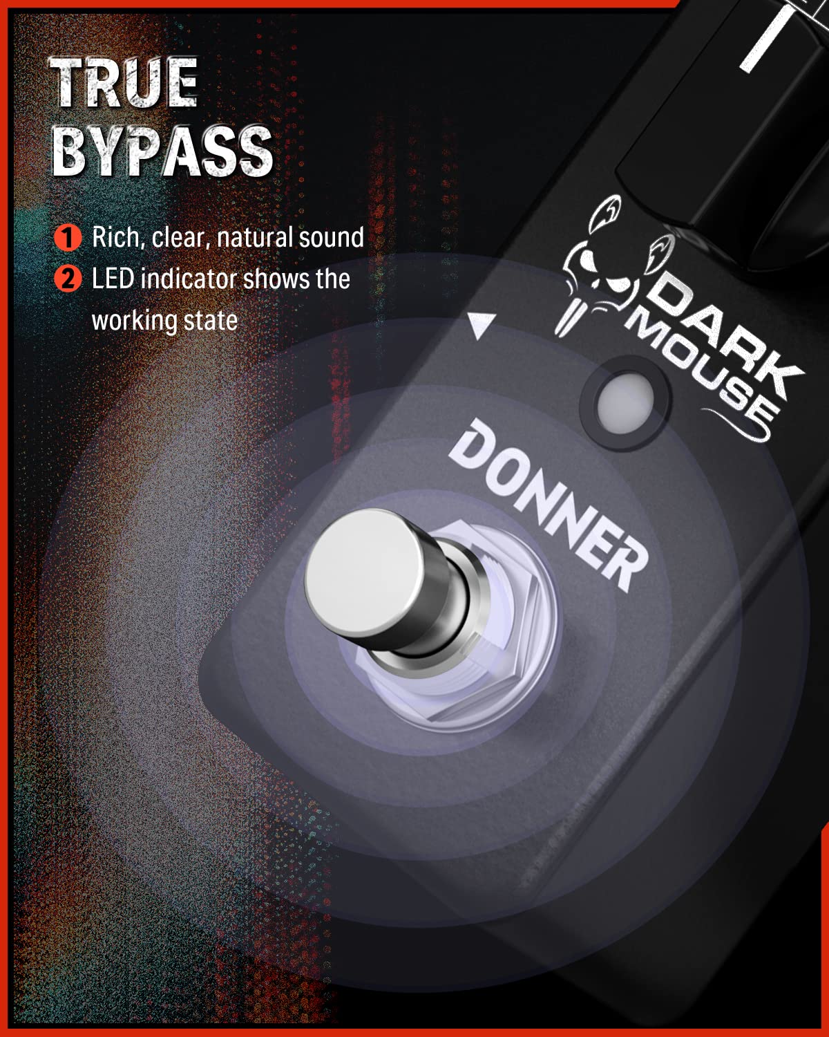 Donner Dark Mouse Distortion Pedal for Pedalboard Electric Guitar, 2 Modes Classic Hyper Crunch to Fuzzy Guitar Pedal True Bypas